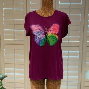 Vibrant Butterfly Beaded Women's Tee - Multicolor